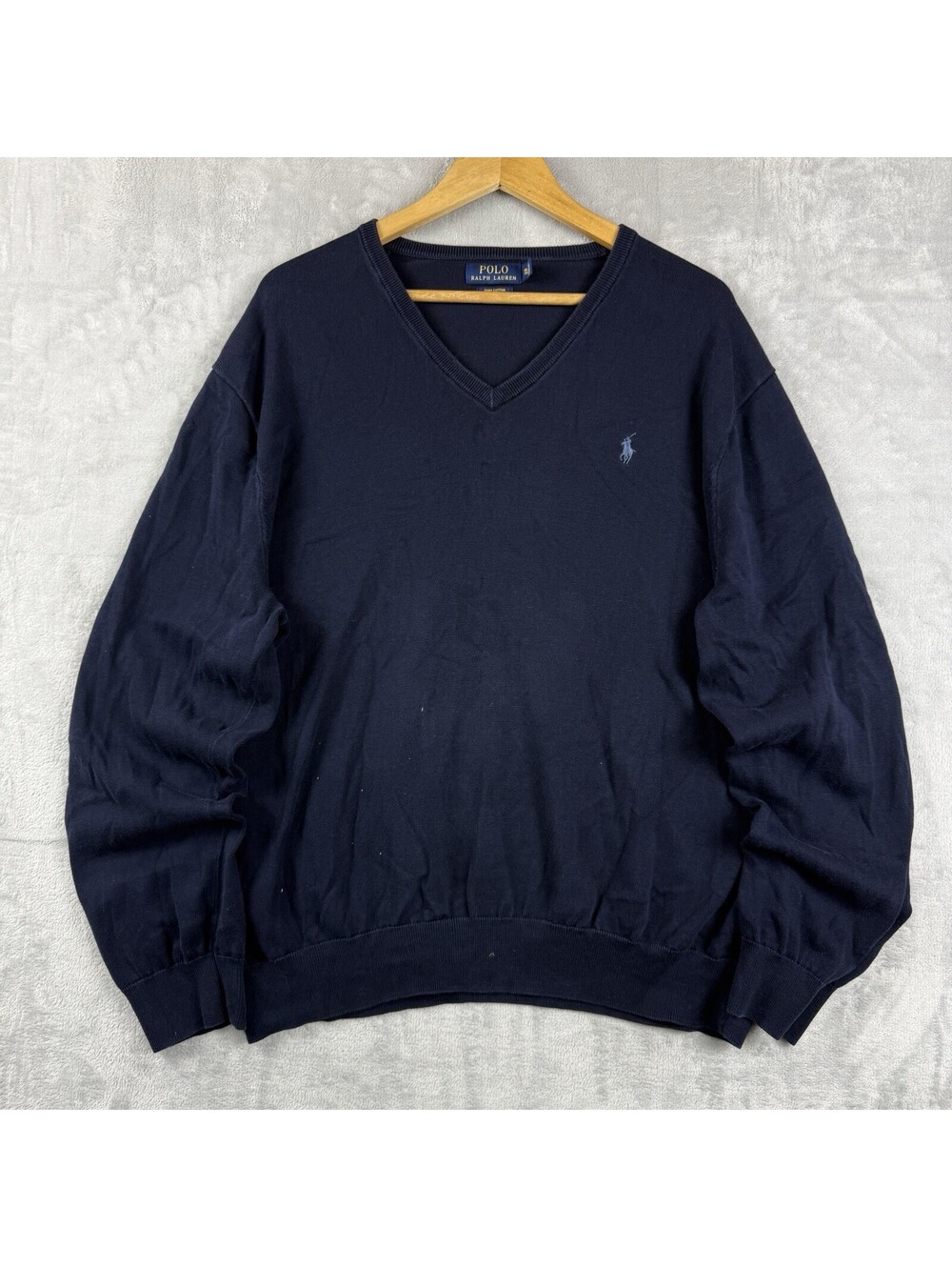 Polo Ralph Lauren Men XXL Navy Pima Cotton V Neck Sweater Embroidered Pony Prep